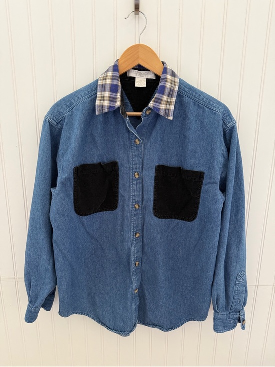 Preston & York Tops - Vintage/90’s Preston&York Denim Button-Up Shirt Corduroy Pockets & Plaid Collar